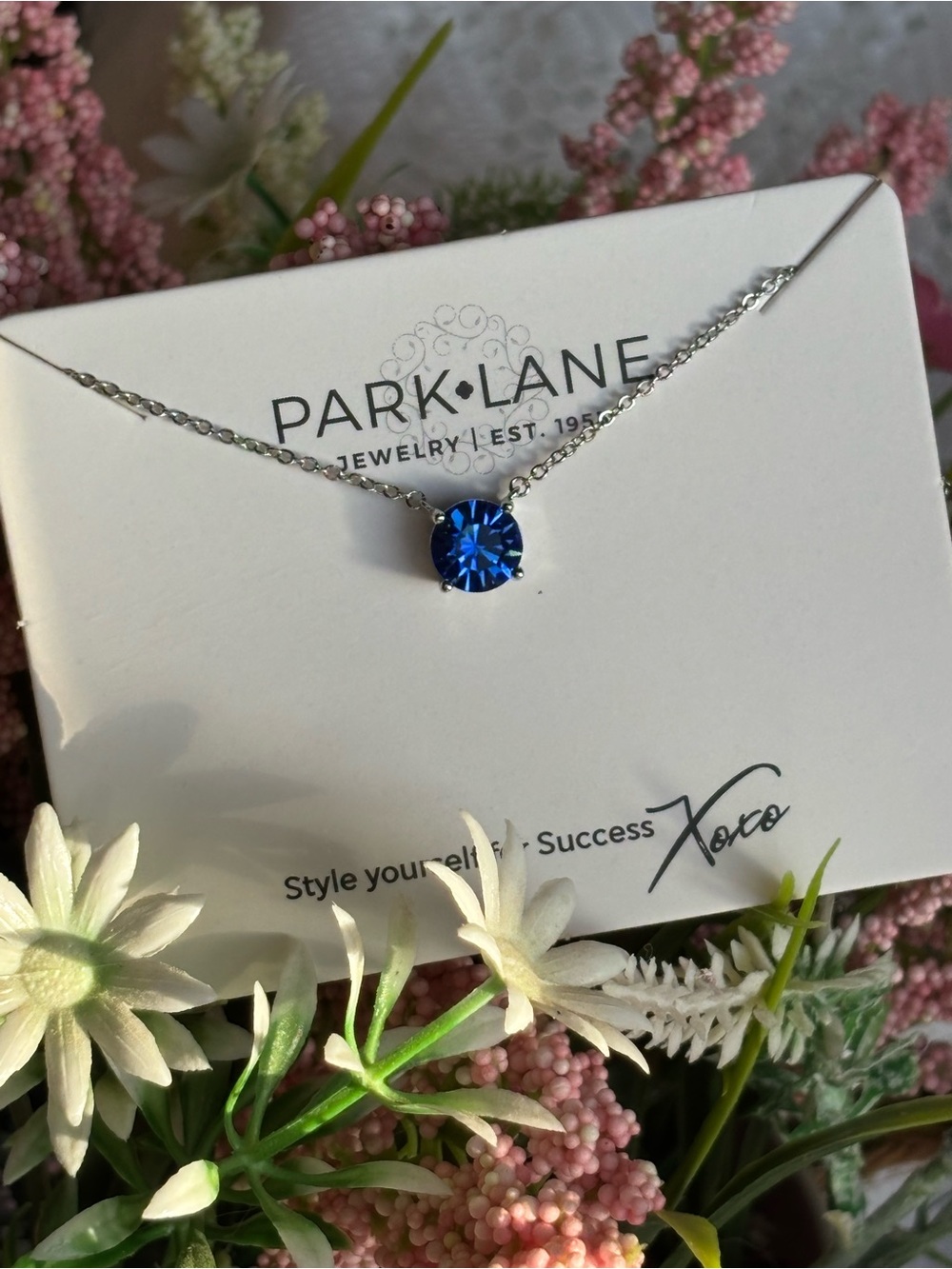 Park Lane Impression Silver Necklace with Deep Blue Crystal Pendant - Picture 6 of 10